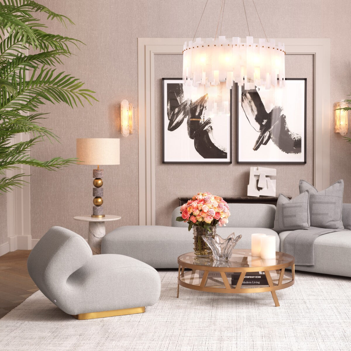 Eichholtz Sansome Chair, Rêve Grey, Brushed Brass Base (A118030)