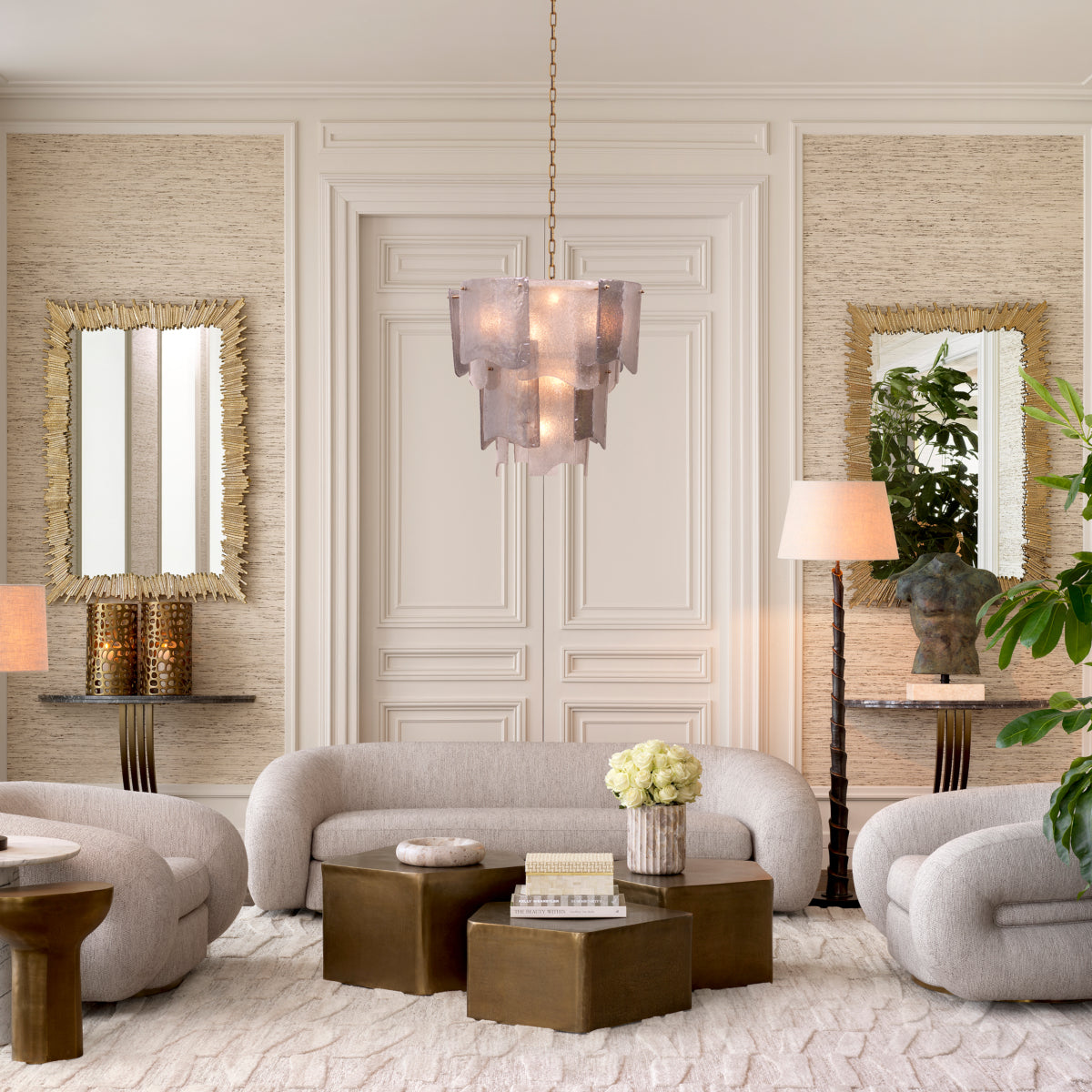 Eichholtz Cosenza Swivel Chair, Splendor Light Grey, Brushed Brass Swivel Base (A118226)