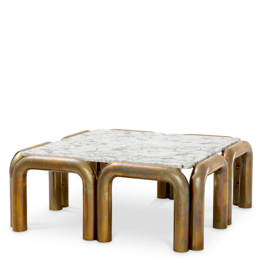 Eichholtz Sunwood Coffee Table, Vintage Brass, White Marble Top (118307)