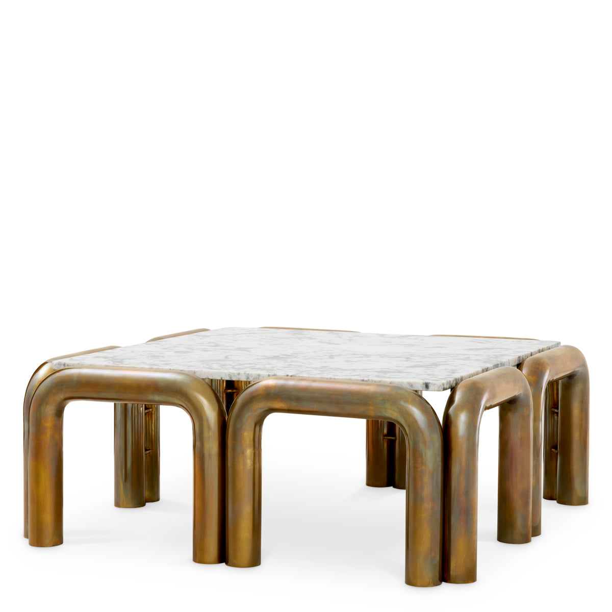 Eichholtz Sunwood Coffee Table, Vintage Brass, White Marble Top (118307)