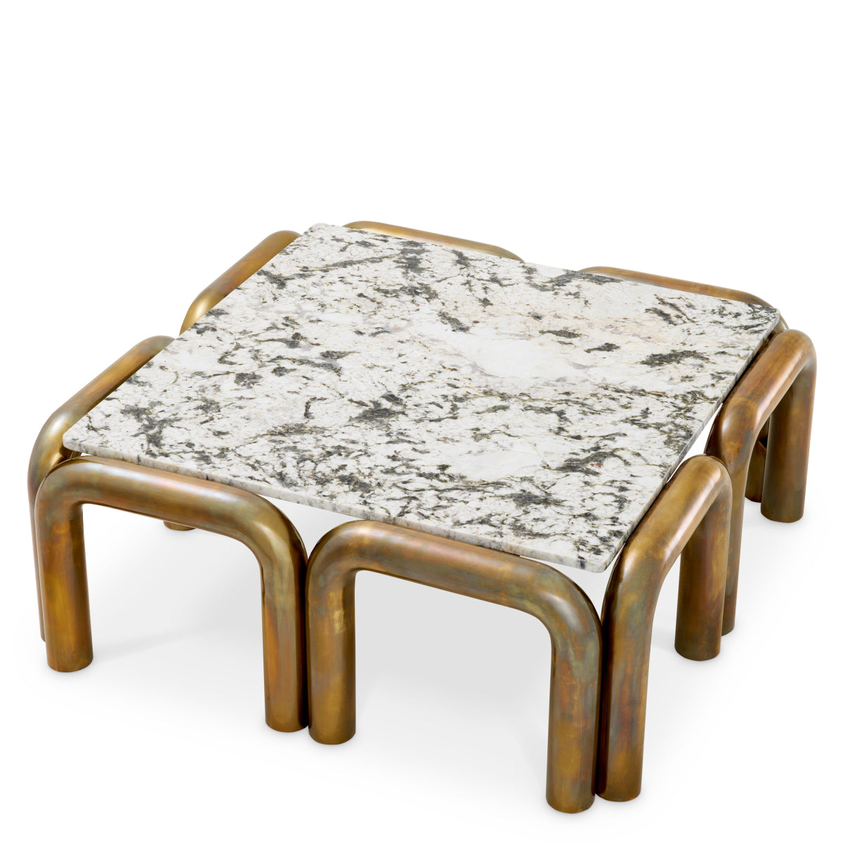 Eichholtz Sunwood Coffee Table, Vintage Brass, White Marble Top (118307)