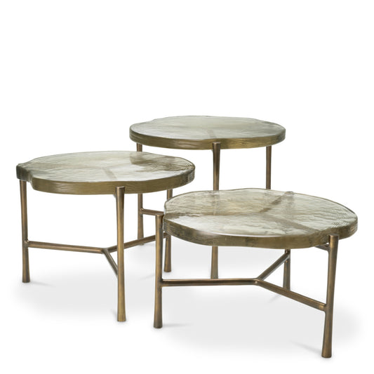 Eichholtz Baldovini Coffee Table, Vintage Brass, Handmade Glass (118321)