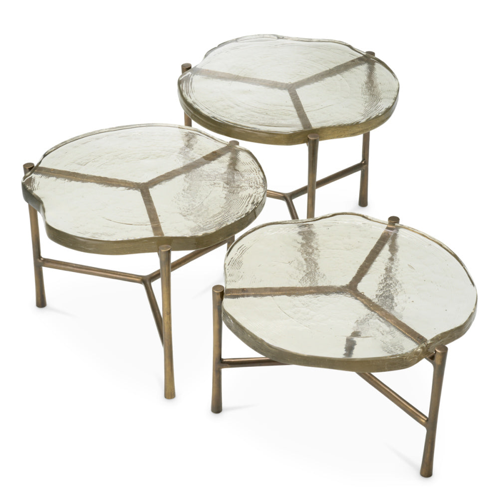 Eichholtz Baldovini Coffee Table, Vintage Brass, Handmade Glass (118321)
