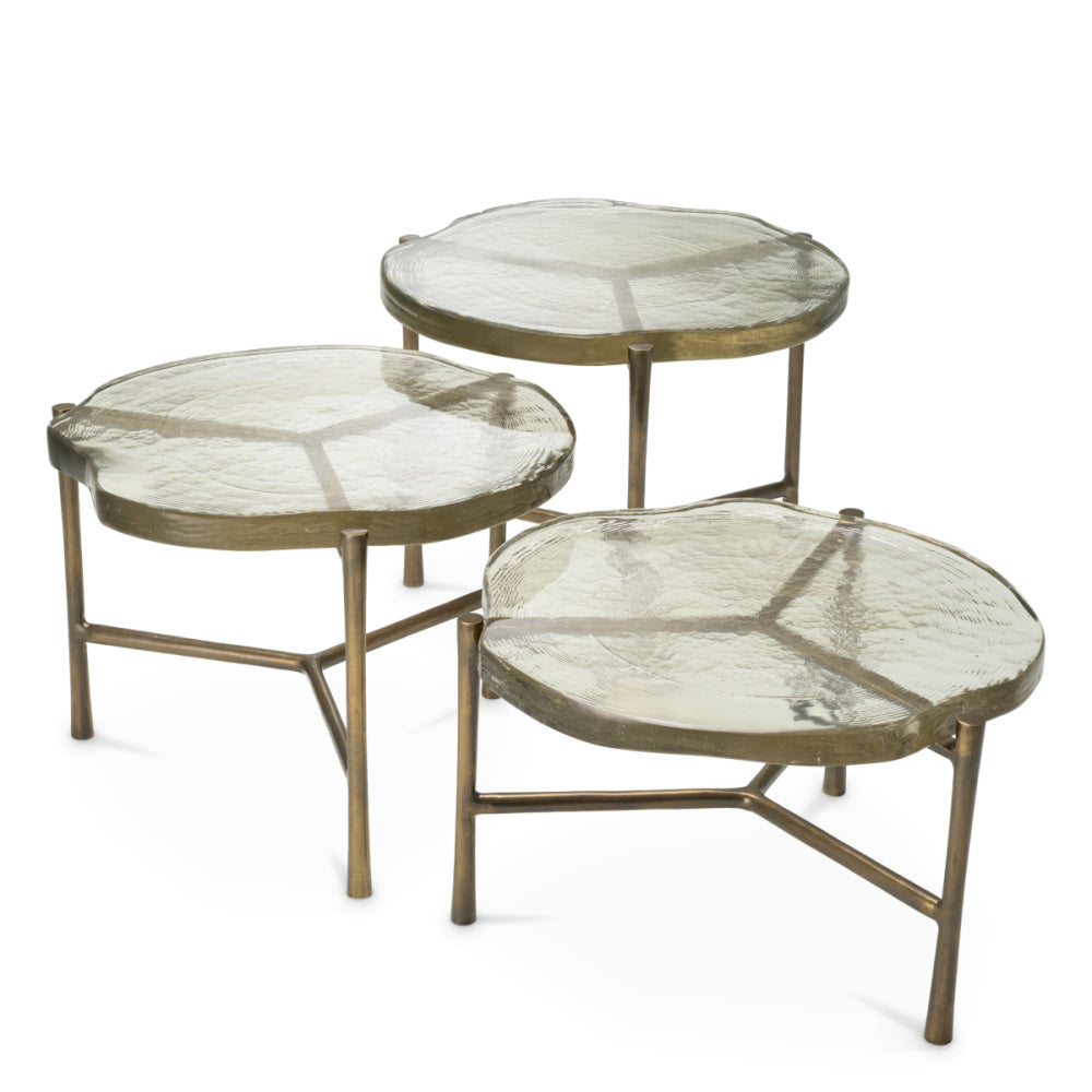 Eichholtz Baldovini Coffee Table, Vintage Brass, Handmade Glass (118321)
