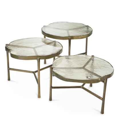 Eichholtz Baldovini Coffee Table, Vintage Brass, Handmade Glass (118321)