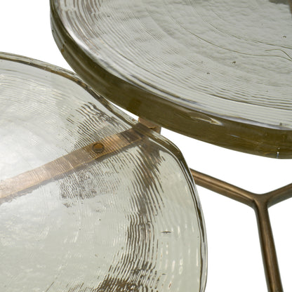 Eichholtz Baldovini Coffee Table, Vintage Brass, Handmade Glass (118321)