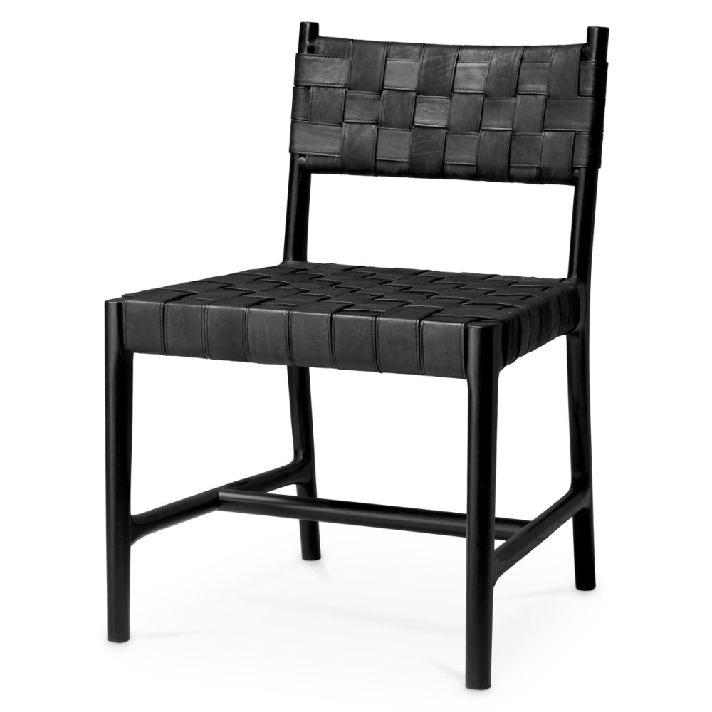 Eichholtz Tiberio Dining Chair, Black Leather, Black Legs (118396)