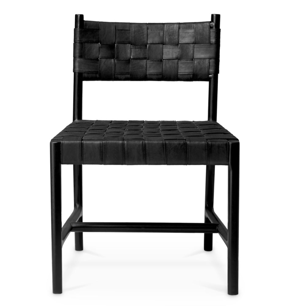 Eichholtz Tiberio Dining Chair, Black Leather, Black Legs (118396)