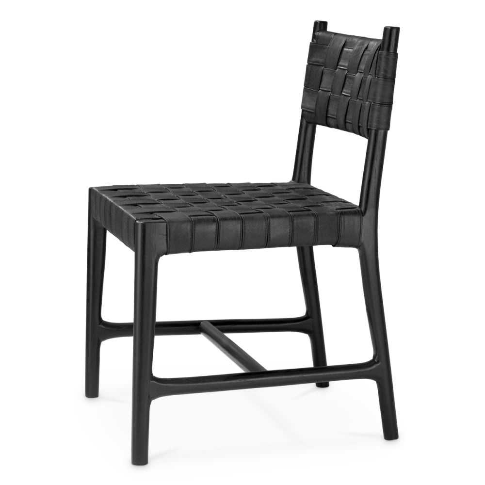 Eichholtz Tiberio Dining Chair, Black Leather, Black Legs (118396)