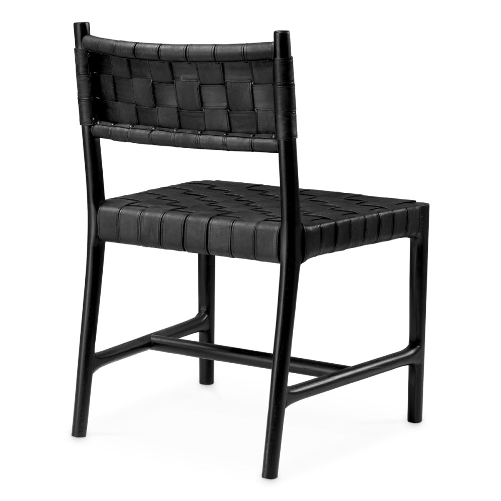 Eichholtz Tiberio Dining Chair, Black Leather, Black Legs (118396)
