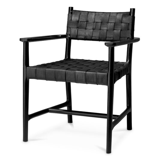 Eichholtz Tiberio Dining Chair, Black Leather, Black Legs (118397)