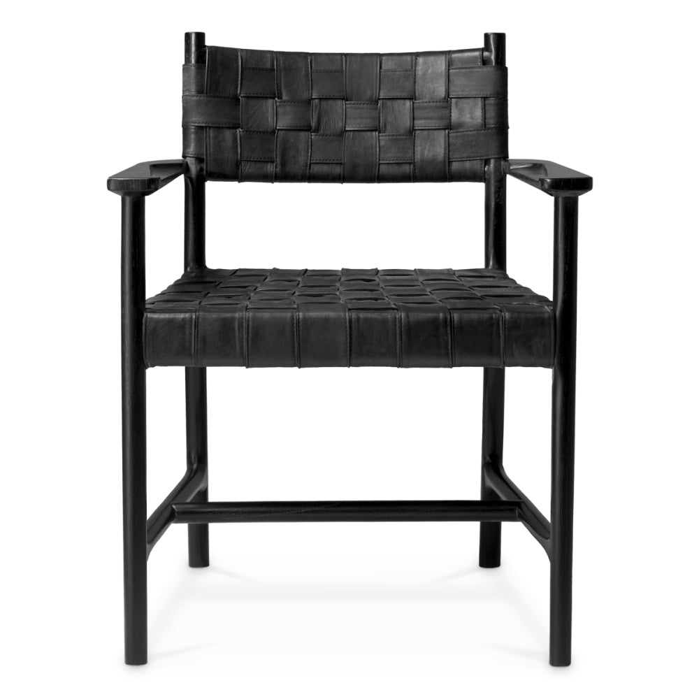 Eichholtz Tiberio Dining Chair, Black Leather, Black Legs (118397)