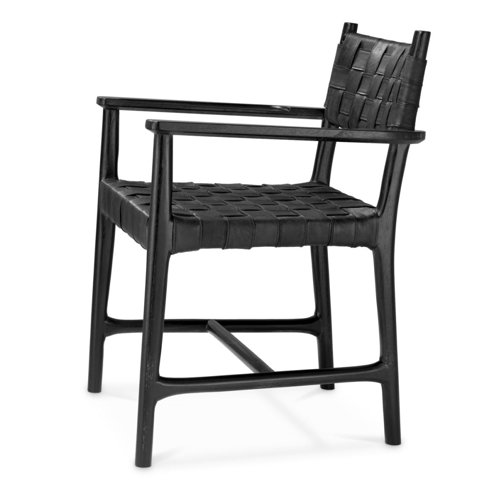 Eichholtz Tiberio Dining Chair, Black Leather, Black Legs (118397)