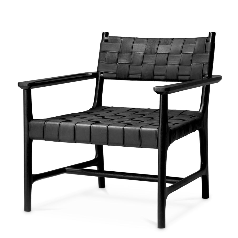 Eichholtz Tiberio Chair, Black Leather, Black Legs (118398)