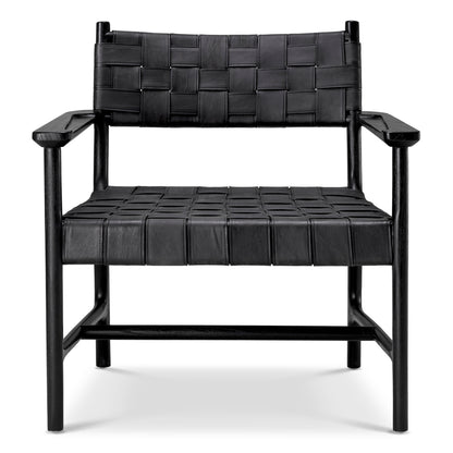 Eichholtz Tiberio Chair, Black Leather, Black Legs (118398)