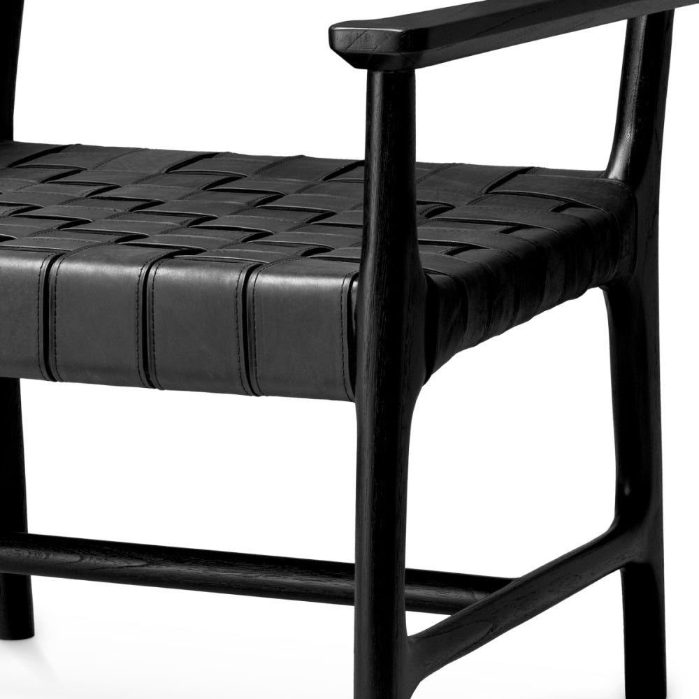Eichholtz Tiberio Chair, Black Leather, Black Legs (118398)