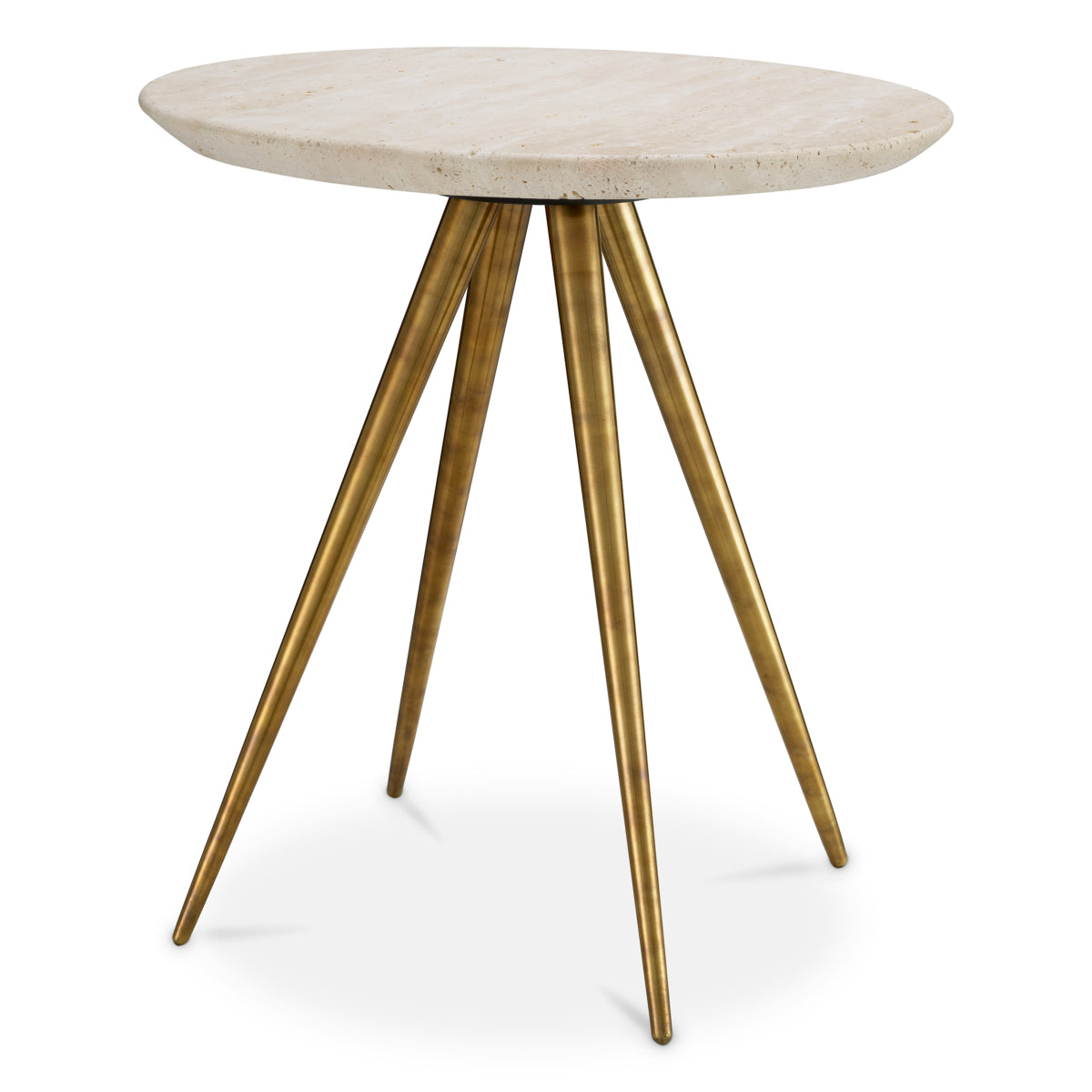 Eichholtz Ranco Side Table, Vintage Brass, Travertine Top (118473)