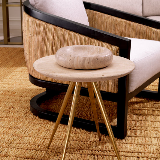 Eichholtz Ranco Side Table, Vintage Brass, Travertine Top (118473)