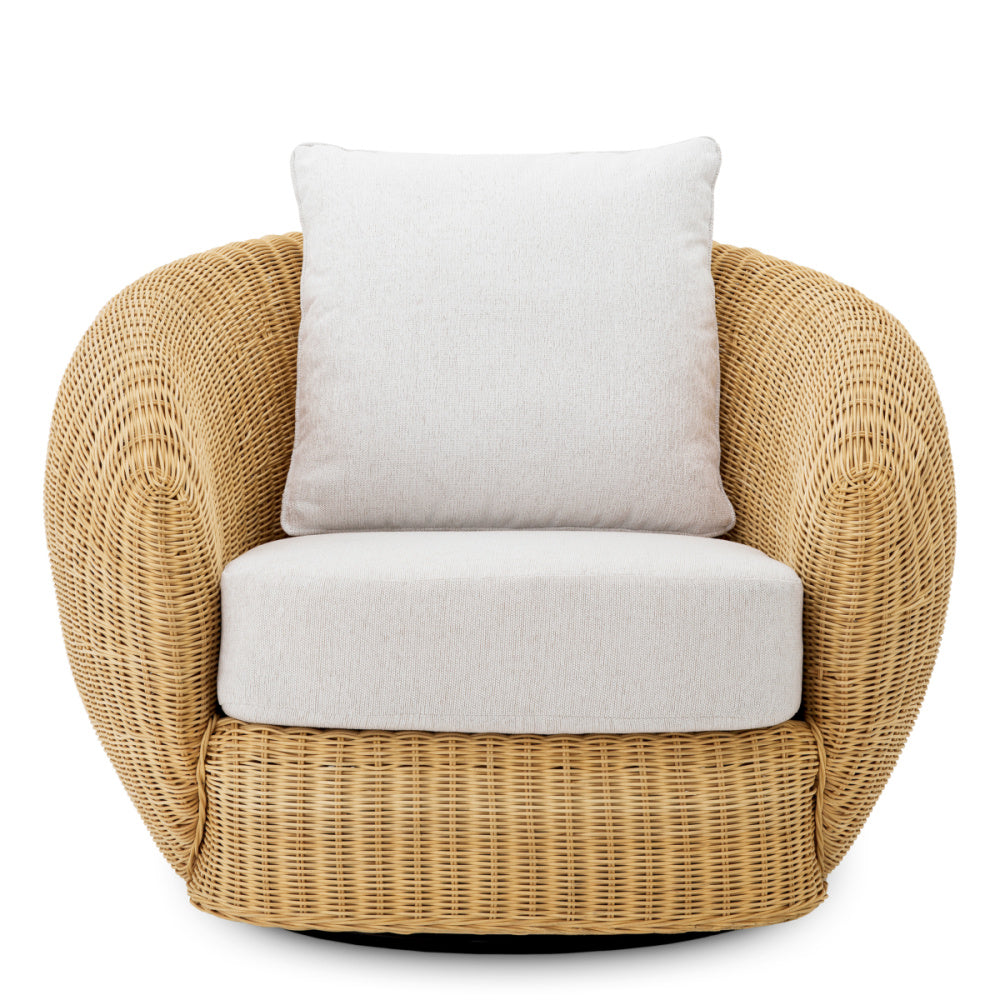 Eichholtz Rafael Swivel Chair, Natural Rattan, Sentier Cream (118487)