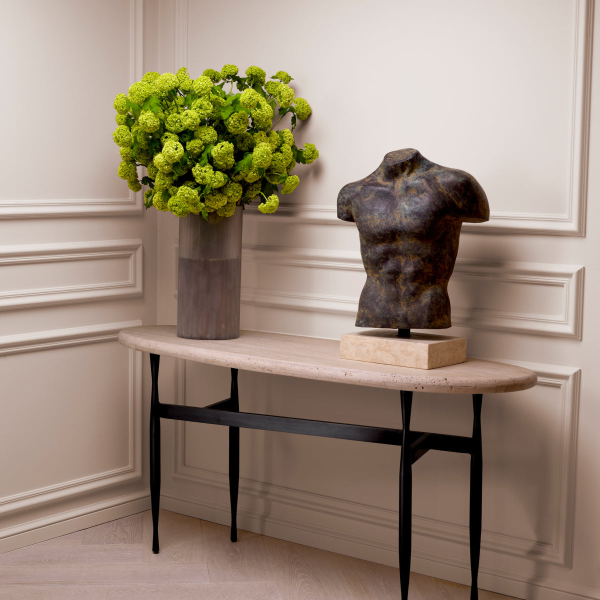 Eichholtz Palermo Console Table, Bronze, Travertine Top (118524)