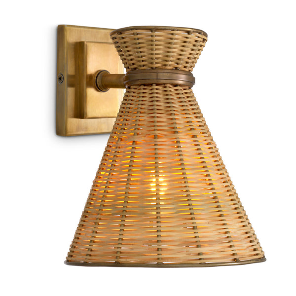Eichholtz Kon Tiki Wall Lamp, Vintage Brass, Natural Rattan (118537UL)