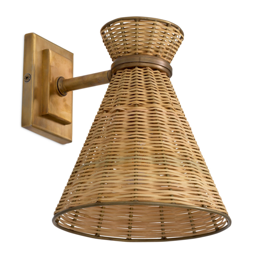 Eichholtz Kon Tiki Wall Lamp, Vintage Brass, Natural Rattan (118537UL)