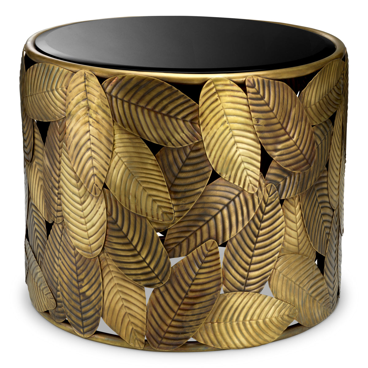 Eichholtz Botanico Side Table, Vintage Brass, Black Bevelled Glass (118588)