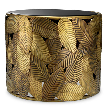Eichholtz Botanico Side Table, Vintage Brass, Black Bevelled Glass (118588)
