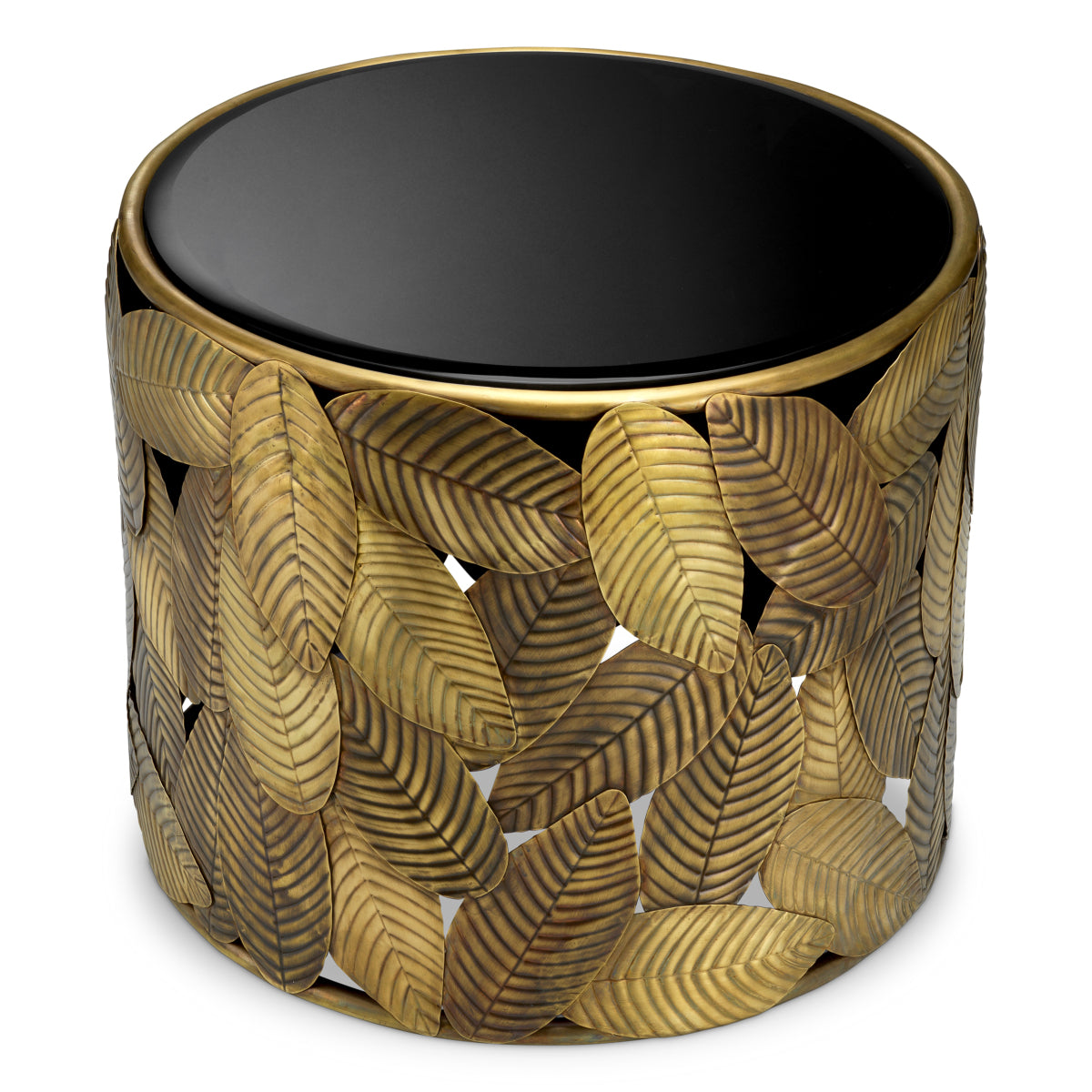 Eichholtz Botanico Side Table, Vintage Brass, Black Bevelled Glass (118588)