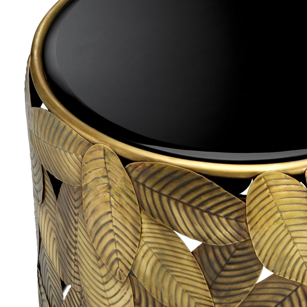 Eichholtz Botanico Side Table, Vintage Brass, Black Bevelled Glass (118588)