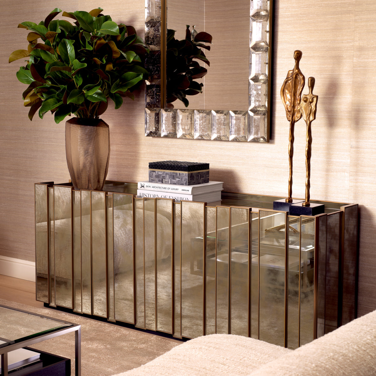 Eichholtz Nottingham Dresser, Brushed Brass, Antique Mirror Glass (118610)