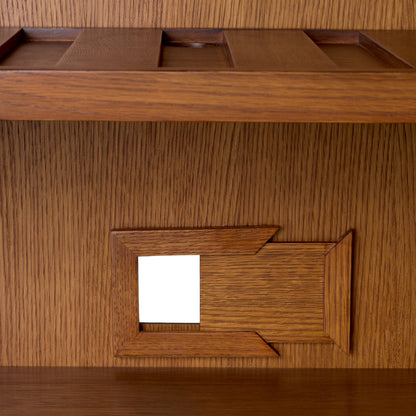 Eichholtz Borchard Bar Cabinet, Caramel Oak Veneer, Woven Rattan, Bronze (118633)