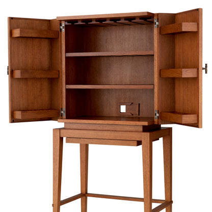 Eichholtz Borchard Bar Cabinet, Caramel Oak Veneer, Woven Rattan, Bronze (118633)
