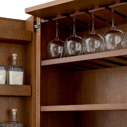 Eichholtz Borchard Bar Cabinet, Caramel Oak Veneer, Woven Rattan, Bronze (118633)