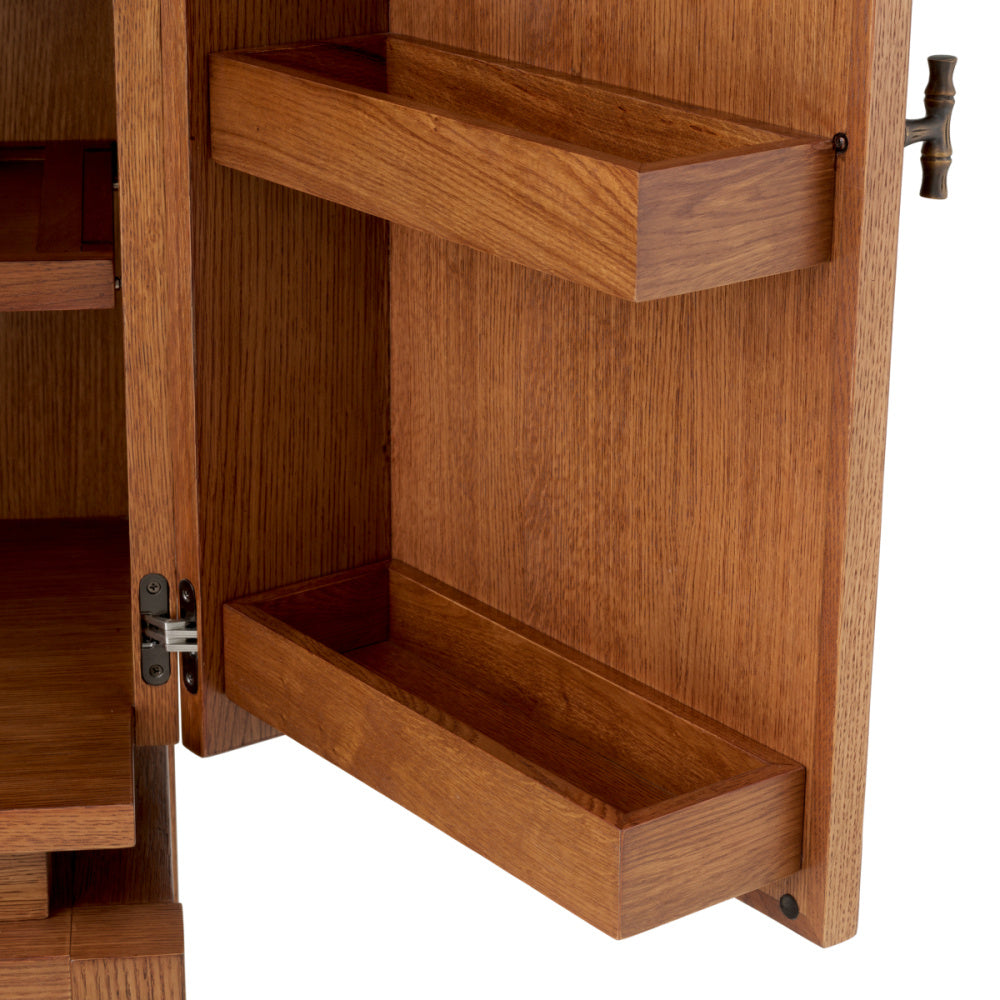 Eichholtz Borchard Bar Cabinet, Caramel Oak Veneer, Woven Rattan, Bronze (118633)