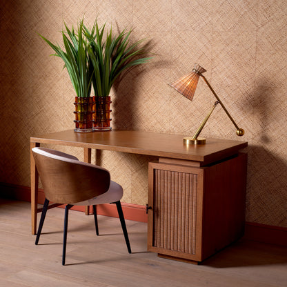 Eichholtz Borchard Desk, Caramel Oak Veneer, Woven Rattan, Bronze (118634)