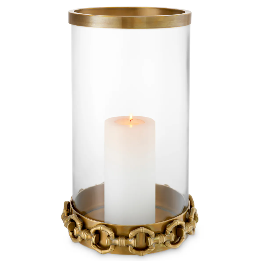 Eichholtz Clementine Hurricane, Large, Vintage Brass, Clear Glass (118672)