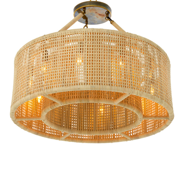 Eichholtz Bernardi Chandelier, Natural Rattan, Vintage Brass (118678UL)