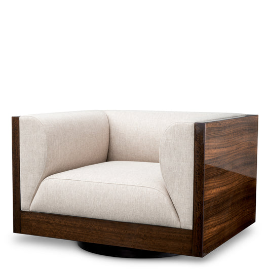 Eichholtz Sebastian Swivel Chair, High Gloss Eucalyptus Veneer, Loki Natural (118680)