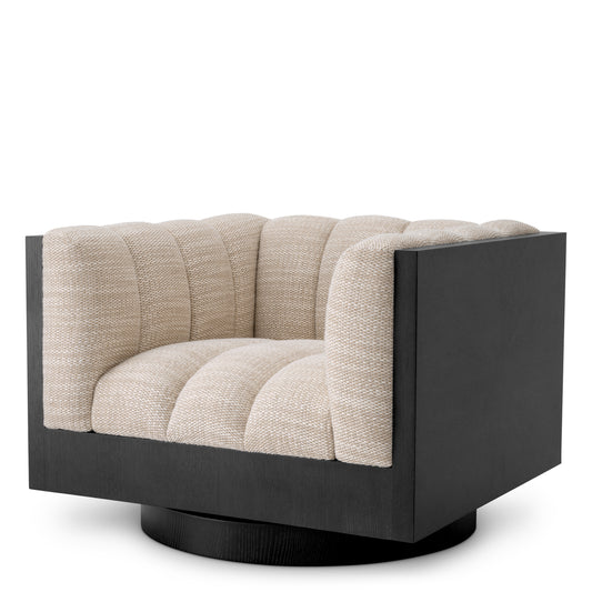 Eichholtz Davide Swivel Chair, Skyward Sand, Oak Veneer Swivel Base (A118681)