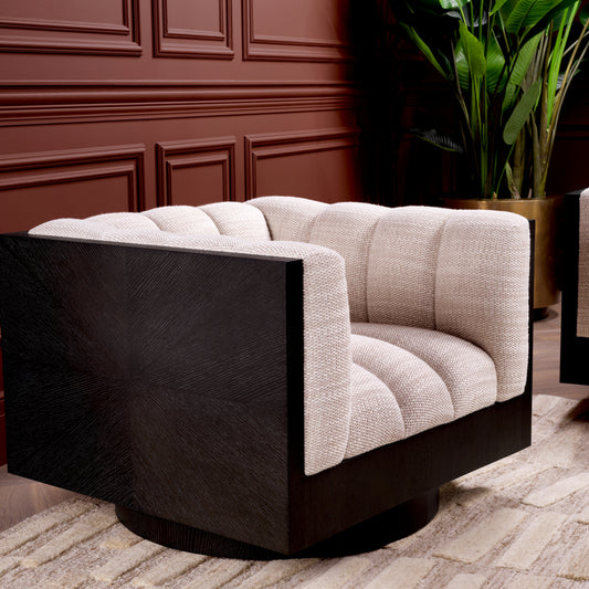 Eichholtz Davide Swivel Chair, Skyward Sand, Oak Veneer Swivel Base (A118681)