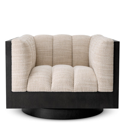 Eichholtz Davide Swivel Chair, Skyward Sand, Oak Veneer Swivel Base (A118681)