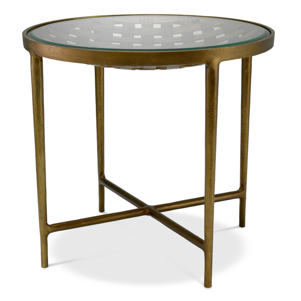 Eichholtz Sorrento Side Table, Antique Brass, Clear Glass Top (118700)