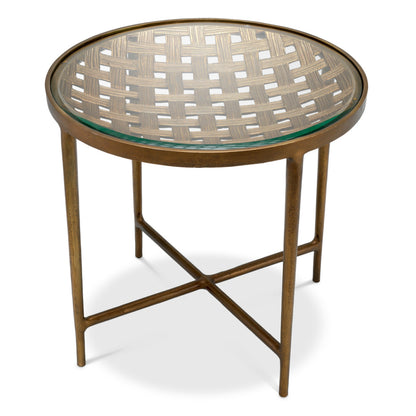 Eichholtz Sorrento Side Table, Antique Brass, Clear Glass Top (118700)