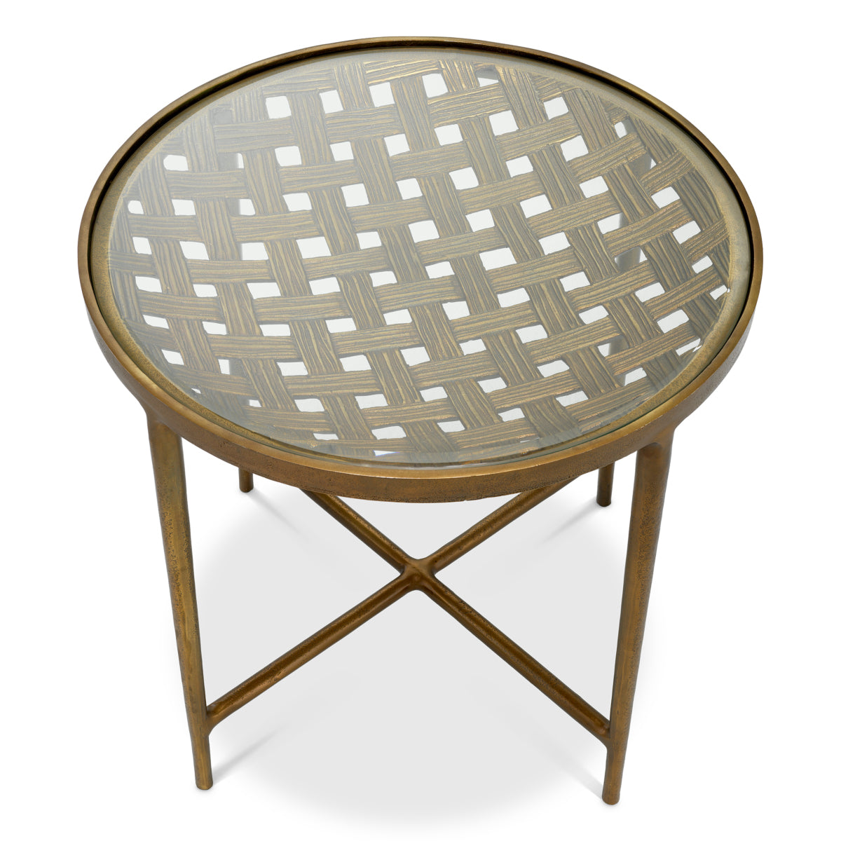 Eichholtz Sorrento Side Table, Antique Brass, Clear Glass Top (118700)