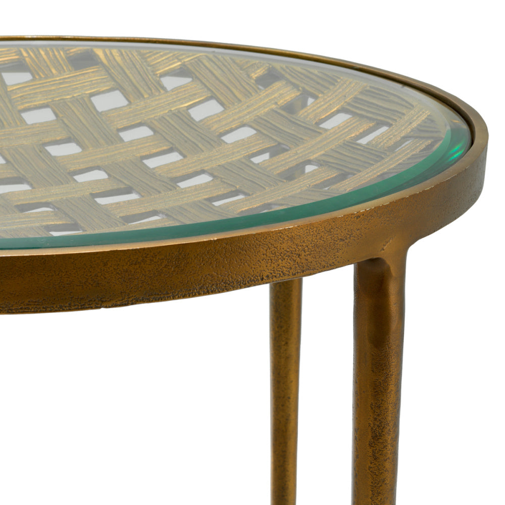 Eichholtz Sorrento Side Table, Antique Brass, Clear Glass Top (118700)