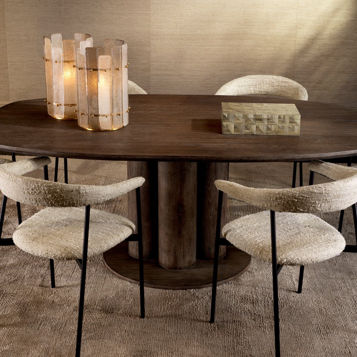 Eichholtz Julio Dining Chair, Bouclé Sonata Cream, Black Legs (A118714)