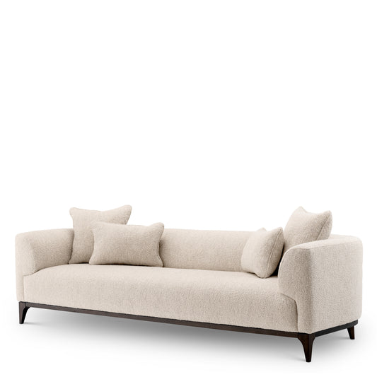 Eichholtz Brannan Sofa, Bouclé Chalk White, Brown Wooden Base (A118861)