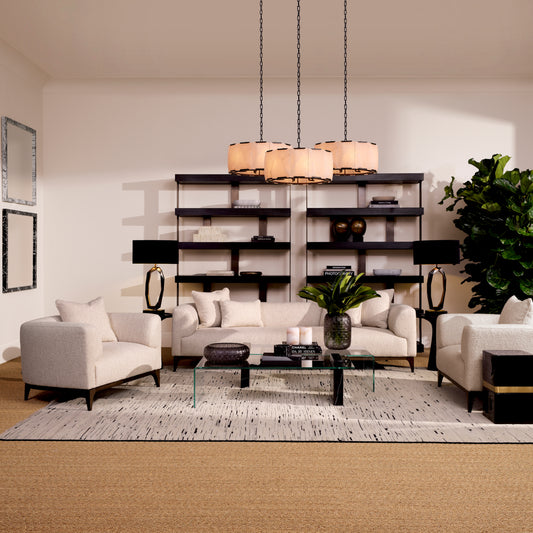 Eichholtz Brannan Sofa, Bouclé Chalk White, Brown Wooden Base (A118861)