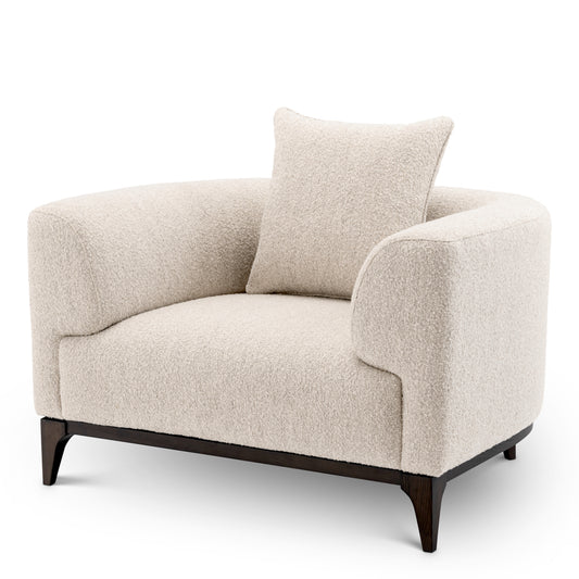 Eichholtz Brannan Chair, Bouclé Chalk White, Brown Wooden Base (A118862)